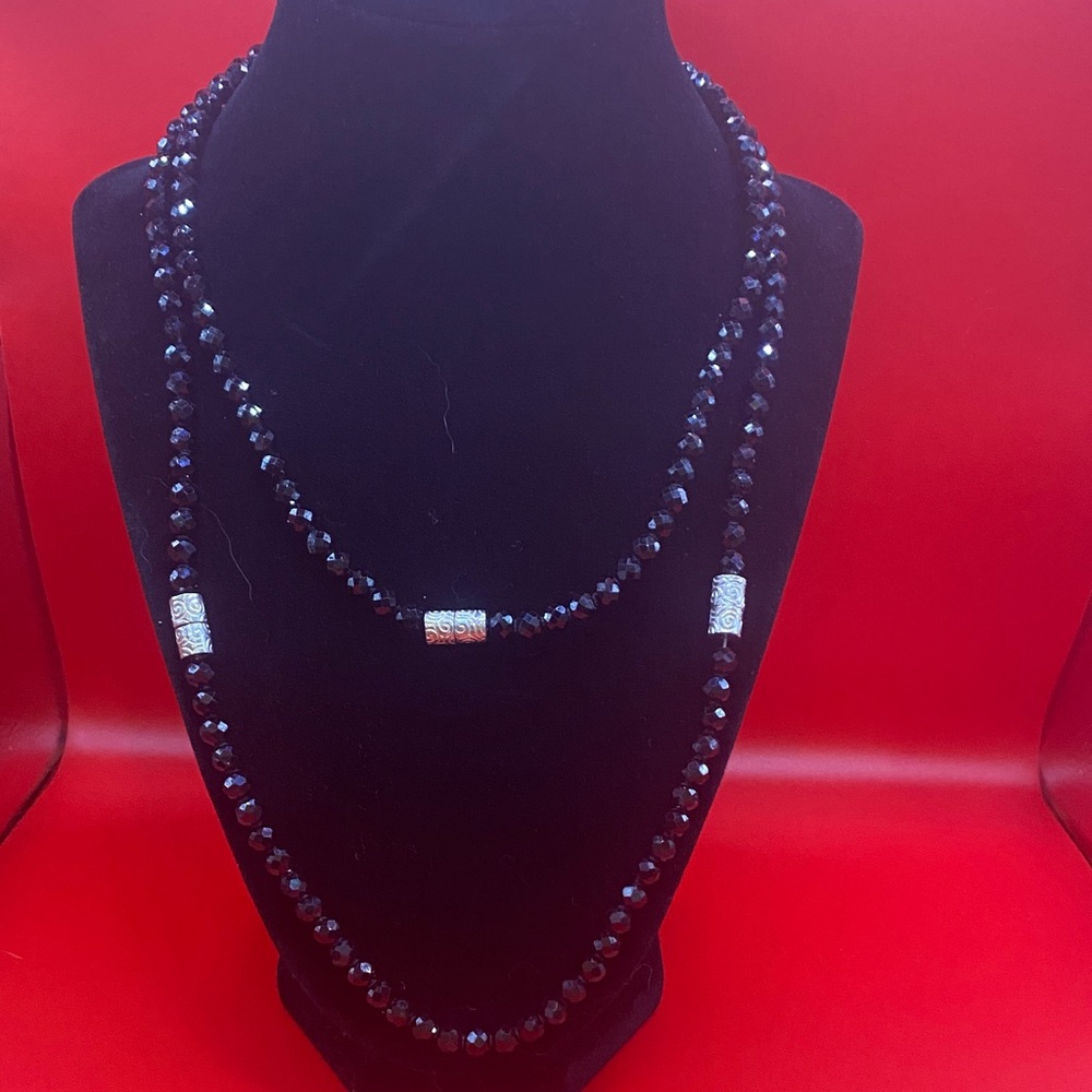 Jay King faceted Black Onyx bead Necklace 40” Long Convertible magnetic DR(123)